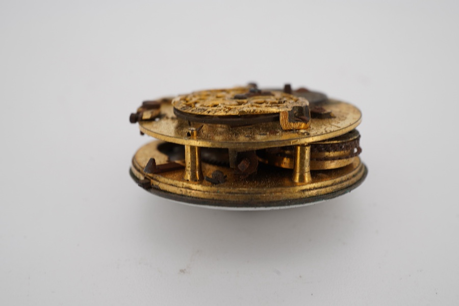 A 19th century French yellow metal fob watch by Lepine Du Roy of Paris, with diamond chip set border and Roman dial, case diameter 27mm, gross weight 22 grams.